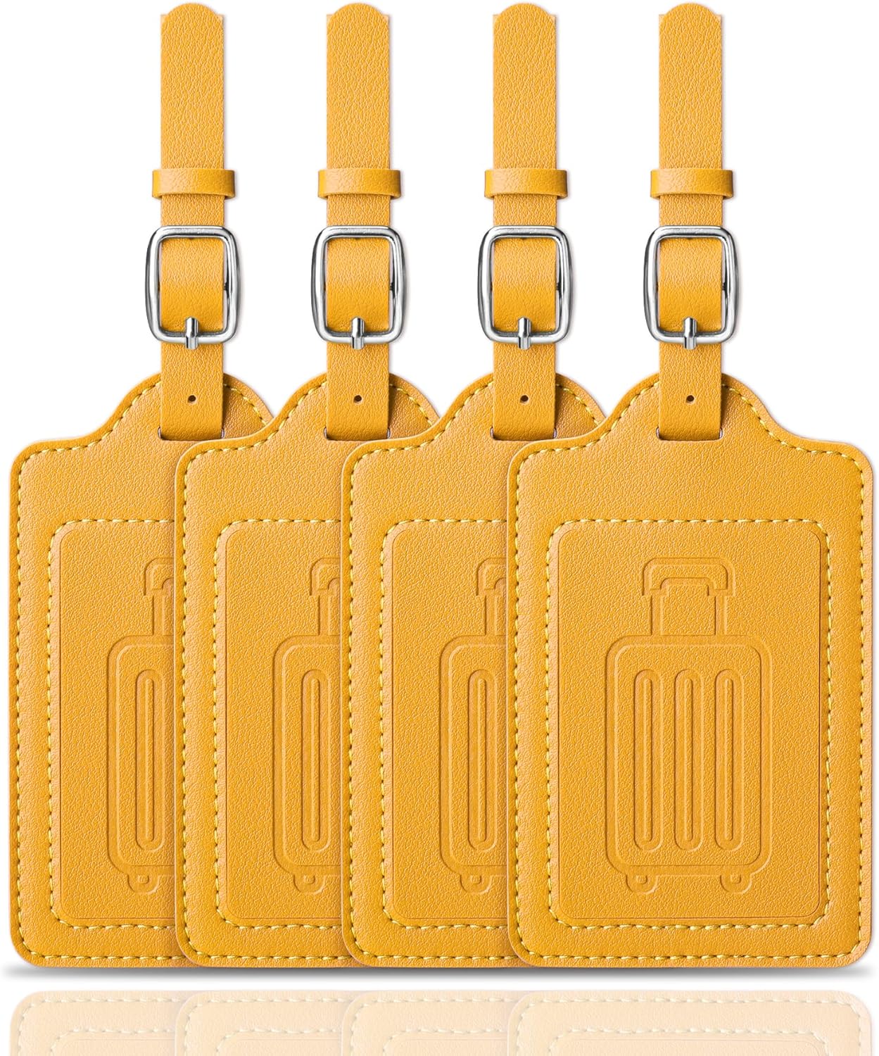 Teskyer Luggage Tags for Suitcases, TSA Approved with Privacy Protection Cover, Premium Faux Leather Bag Tags for Travel - 4 Pack, Yellow