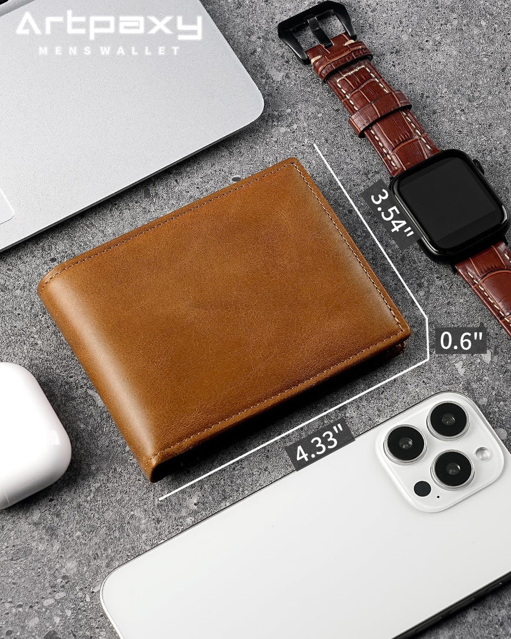 Mens Wallet Genuine Leather Bifold RFID Blocking Wallet for Men with 1 ID Window 13 Card Holders 2 cash pockets 1 Gift Box (Light Brown)