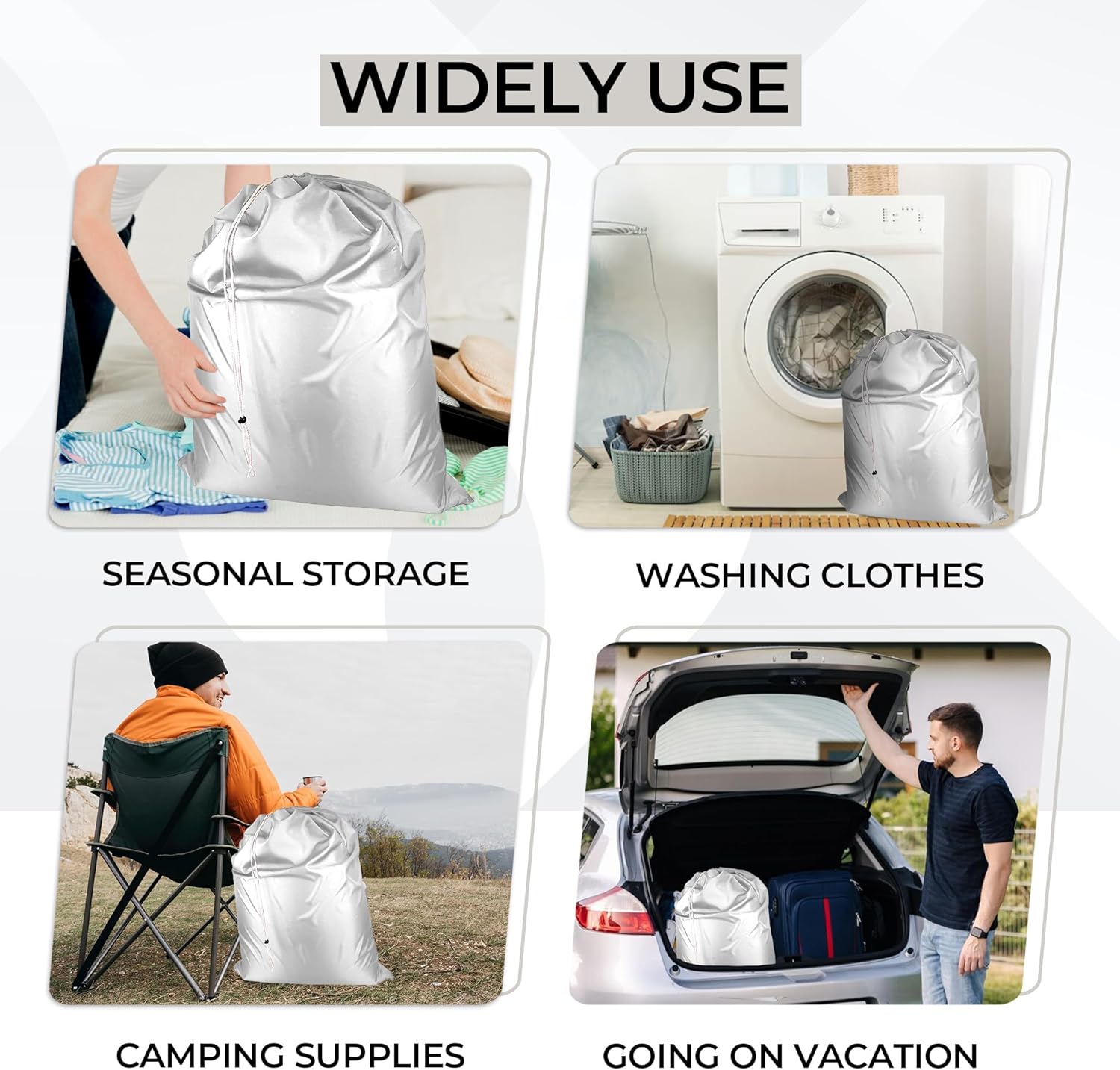 Laundry Bag with Locking Closure Drawstring – Extra Large Heavy Duty 100% Nylon, Large & Foldable Clothes Sack – Lightweight Dirty Laundry Organizer for Travel, Dorm, Gym – L 40" x H 50" (WHITE)