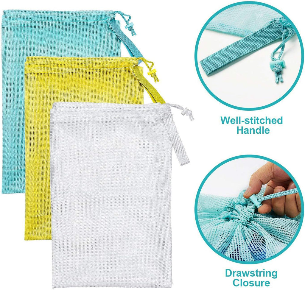 Laundry Bags, Mesh Heavy Duty 24" x 36" with Drawstring Closure, 3-Pack, White