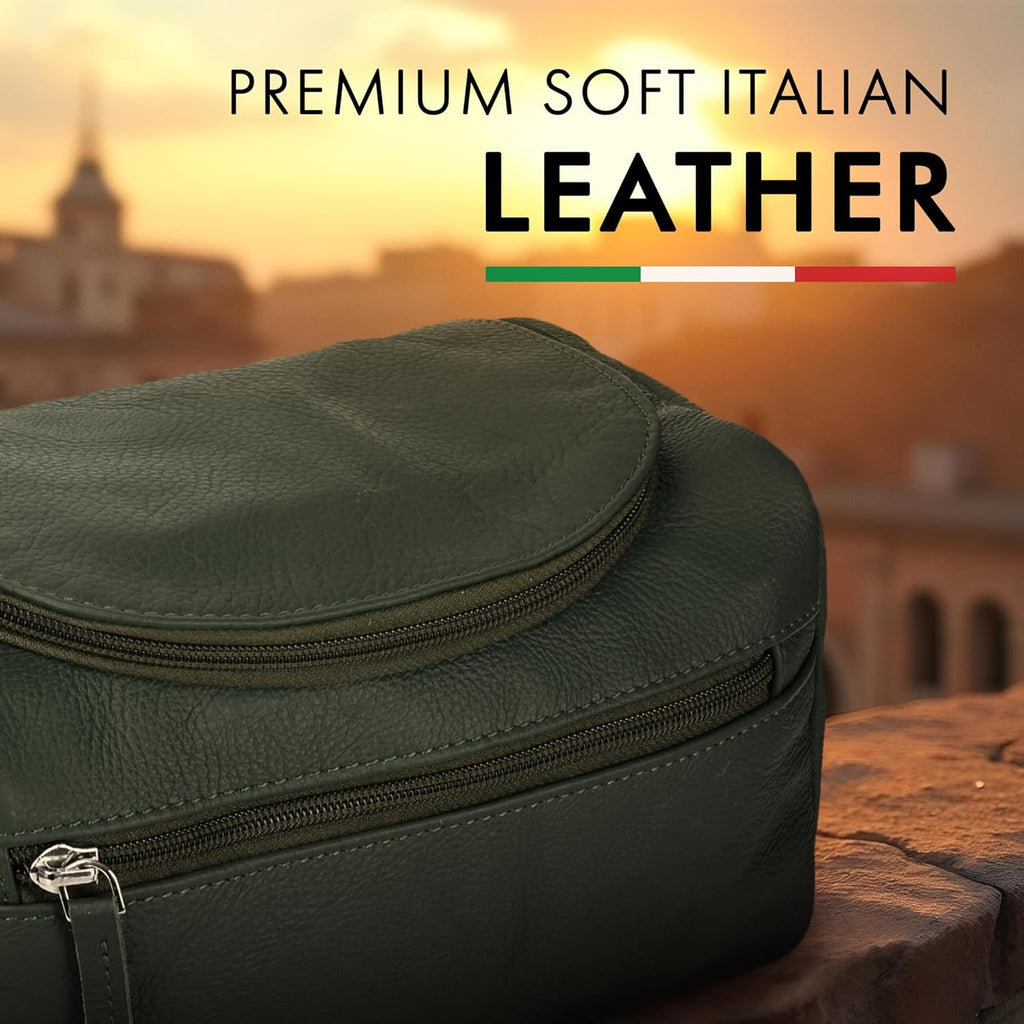 ELIZO Premium REAL Leather Toiletry Bag for Men Dopp Kitt Hanging Mens Toiletry Large TSA Toiletries Bag Shaving Grooming Bag Organizer Espresso