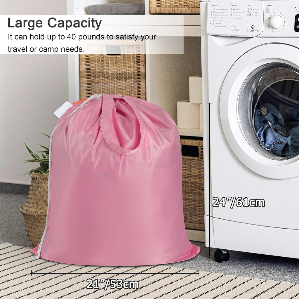 Polecasa Small Heavy Duty Laundry Bag with 130gsm Tear Resistant Fabric and Handles, Easy to Carry Durable Dirty Clothes Drawstring Bag, Perfect for College Dorm, Travel 21”x24”, Pink