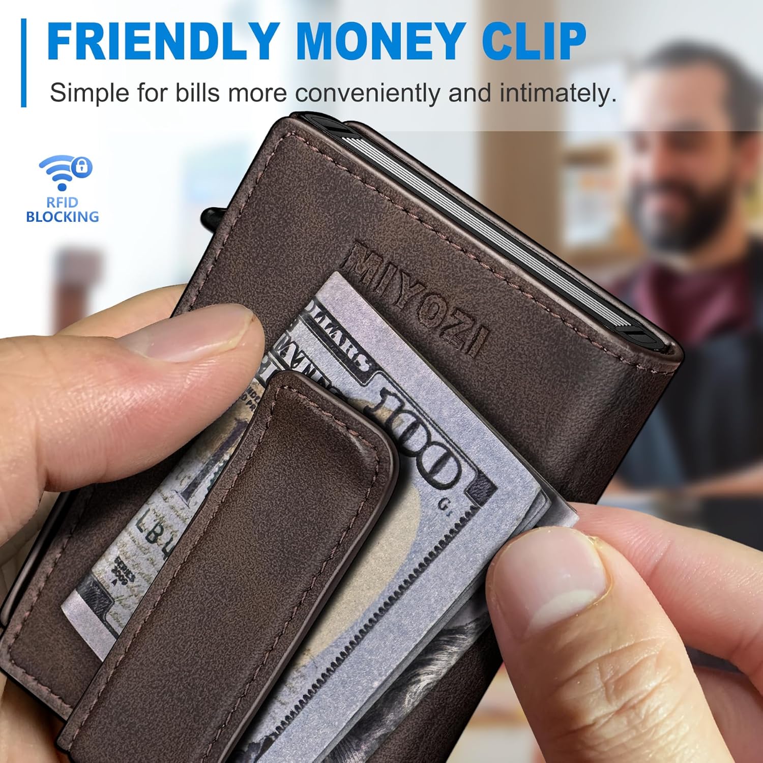 Men Wallet,with Money Clip Coins Pocket ID Window,Slim Front Pocket RFID Blocking Pop-up Card Holder 3.9"x 2.7", Gift Boxed