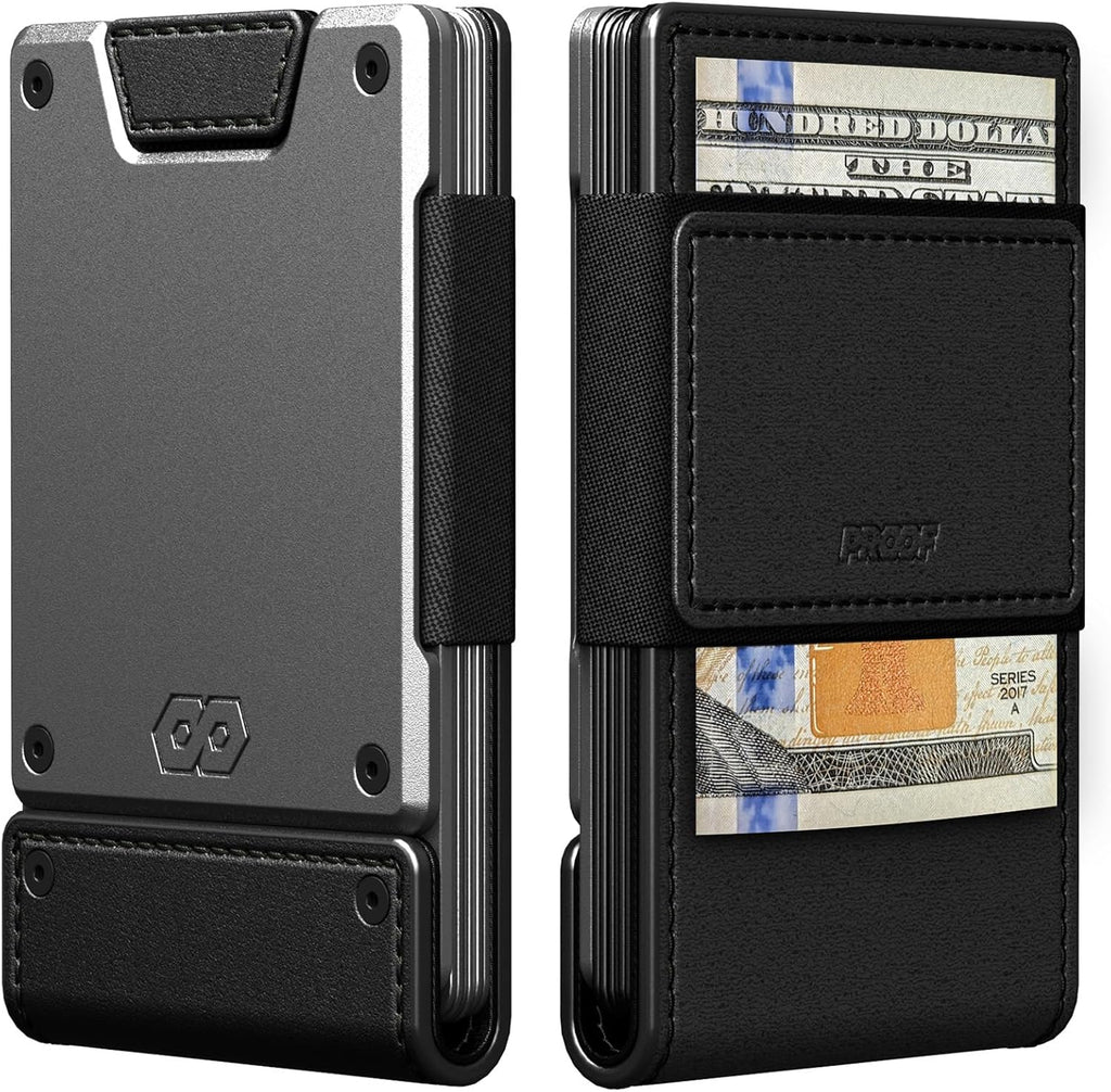 PROOF Wallet | Slim Minimalist Wallets for Men | Leather & Metal | RFID Wallet | Front/Back Pocket | Gift Box | Veteran Owned