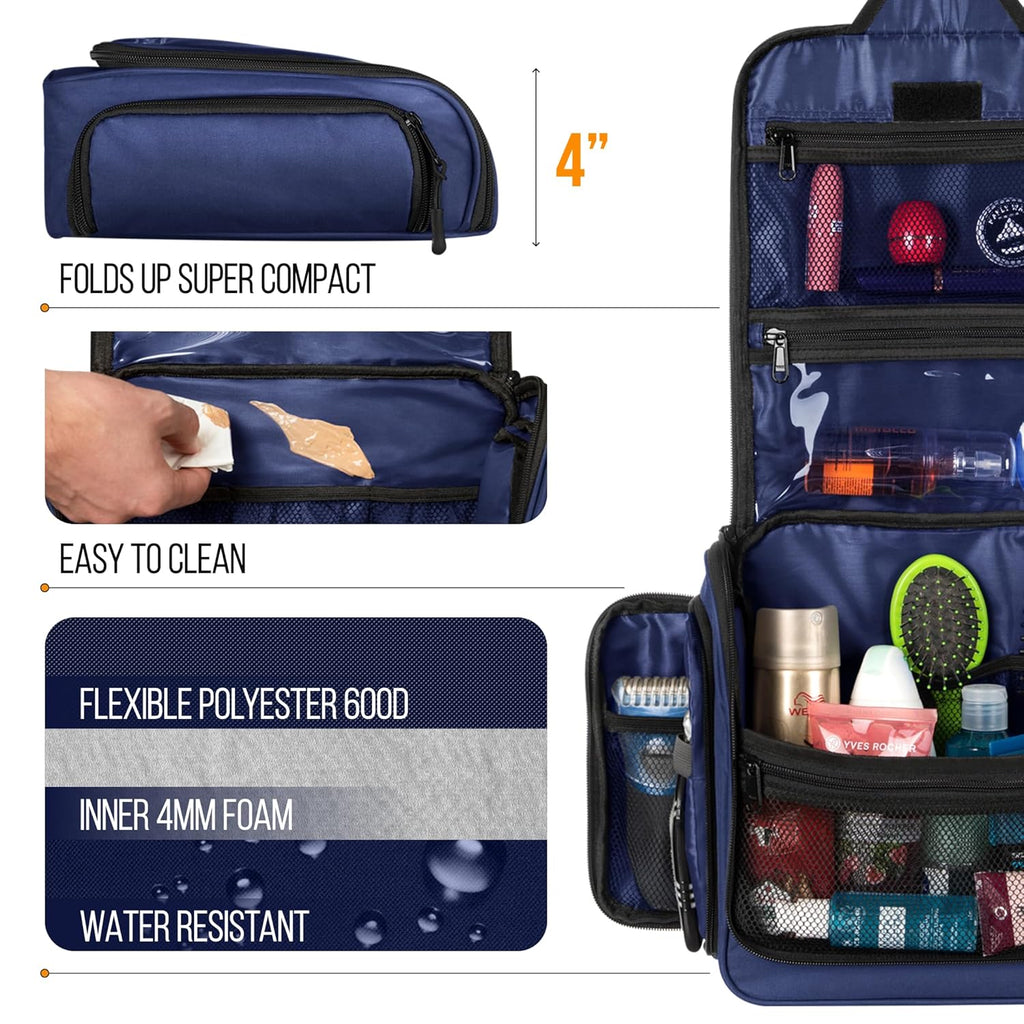 Travel Toiletry Bag for Men and Women - Large Hanging Toiletry Organizer - Waterproof Hygiene Bag with Metal XXL Swivel Hook, with Sturdy Zippers and 19 Compartments for Toiletries, Makeup, Cosmetics