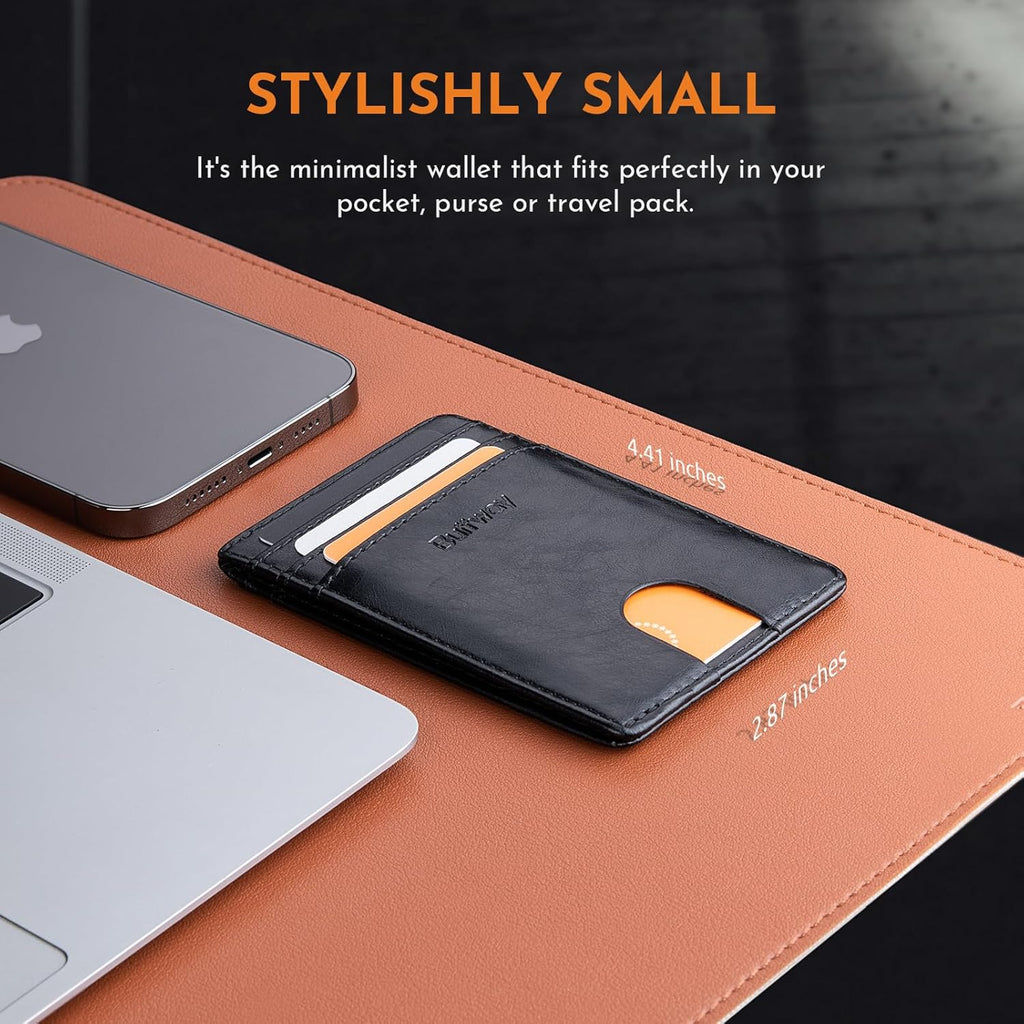 Buffway Mens Slim Wallet, Minimalist Thin Front Pocket Leather Credit Card Holder with RFID Blocking for Work Travel