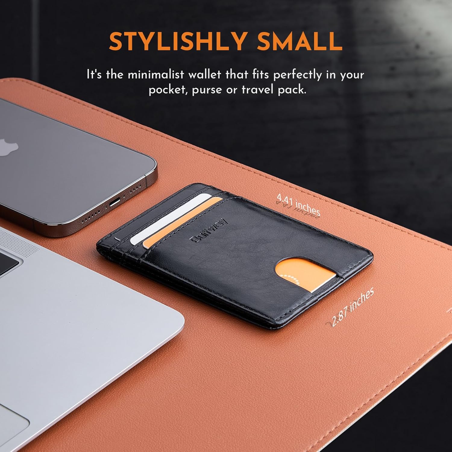 Buffway Mens Slim Wallet, Minimalist Thin Front Pocket Leather Credit Card Holder with RFID Blocking for Work Travel