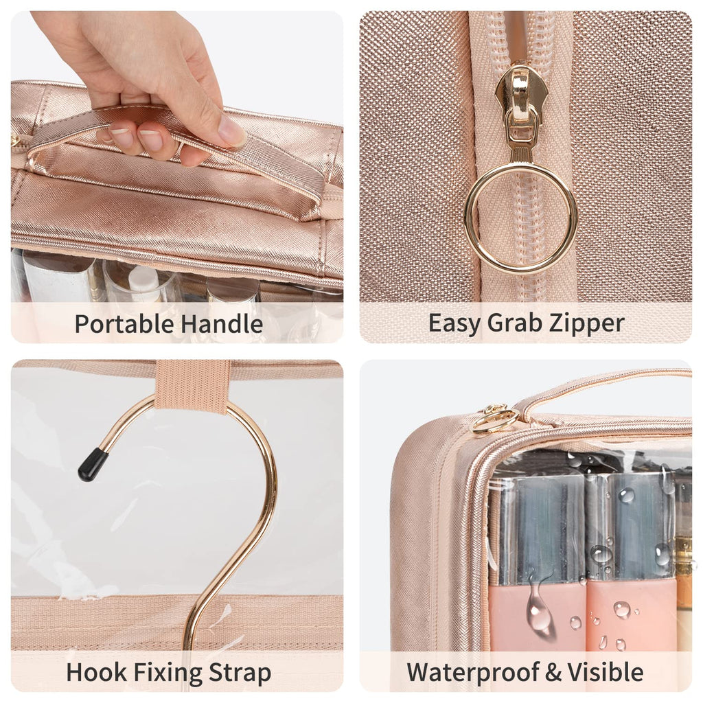 CUBETASTIC Toiletry Bag for Women, Clear Hanging Travel Toiletries Bag, Portable Makeup Bag Transparent Cosmetic Case with Handle, Traveling Make Up Organizer