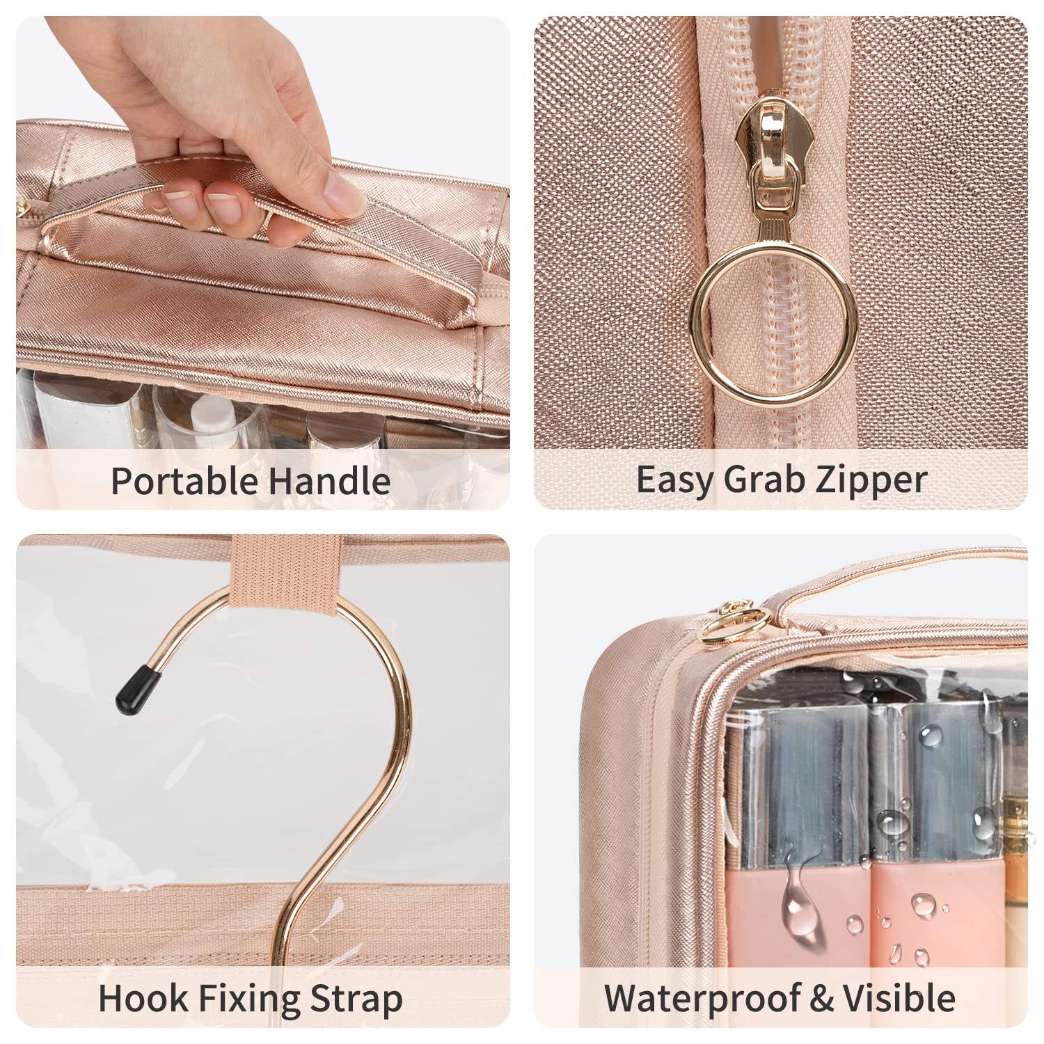 CUBETASTIC Toiletry Bag for Women, Clear Hanging Travel Toiletries Bag, Portable Makeup Bag Transparent Cosmetic Case with Handle, Traveling Make Up Organizer