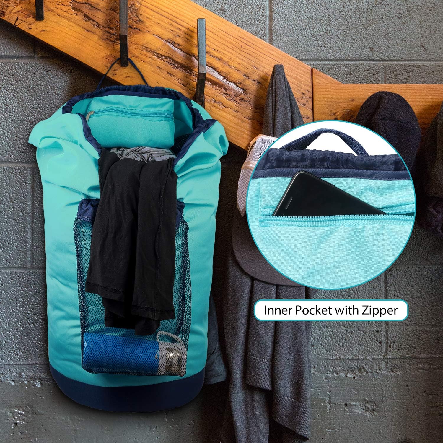 Dalykate Laundry Backpack with Shoulder Straps and Mesh Pocket Durable Nylon Clothes Hamper Bag with Drawstring Closure for College, Travel, Laundromat, Apartment