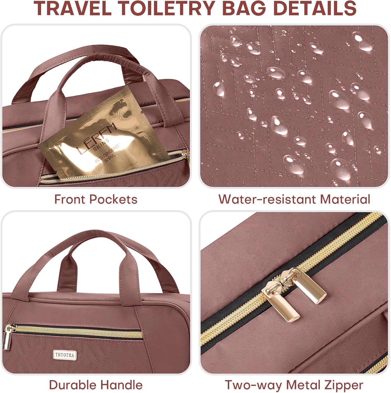 Hanging Toiletry Bag for Women Travel, 2 Sizes Large & Small Waterproof Cosmetic Organizer with 4 Compartments, Rotating Hook, Foldable Pink Travel Bag for Toiletries & Makeup Red Sandalwood