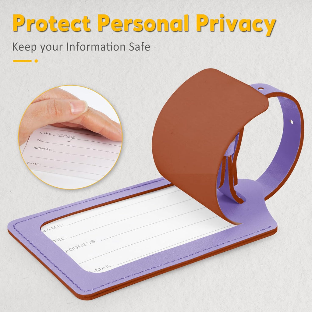 Travelambo Luggage Tags for Suitcases PU Leather Travel Tags Bag Tags Privacy Protection Travel Essentials