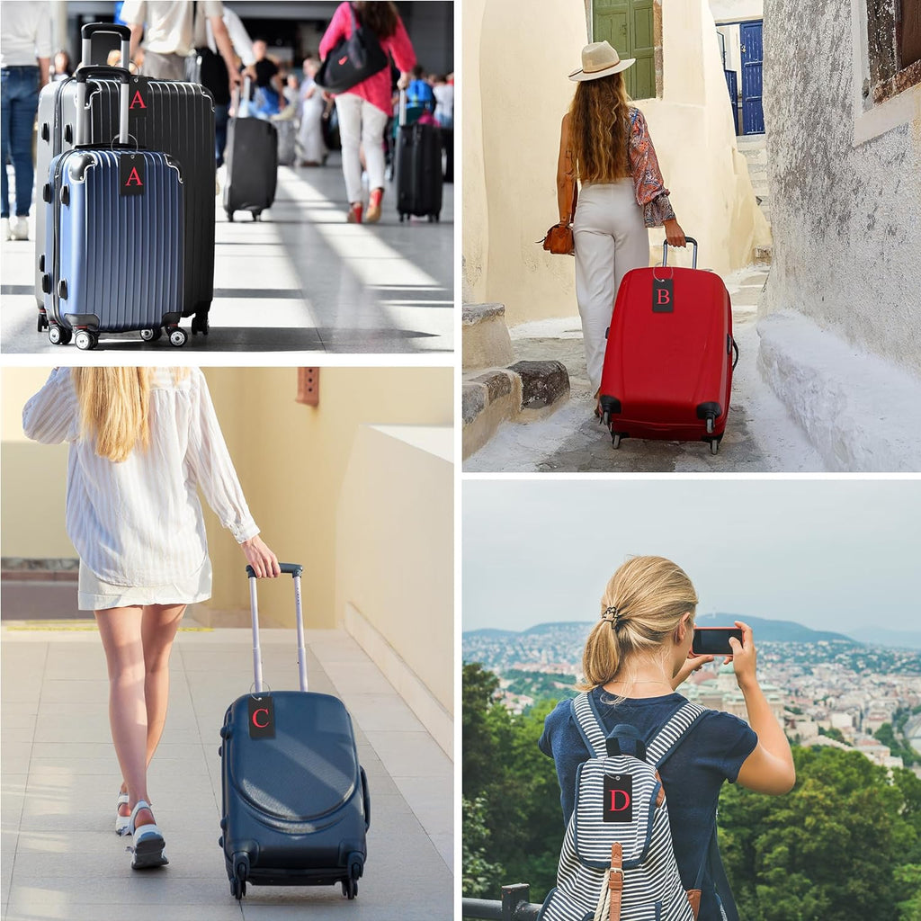 Gostwo 2 Pack Luggage Tags for Suitcases, 26 Initial Letter Travel Luggage Baggage Identification Labels ID Tag Fully Bendable Tags with Stainless Steel Loop (Black) (Letter F)