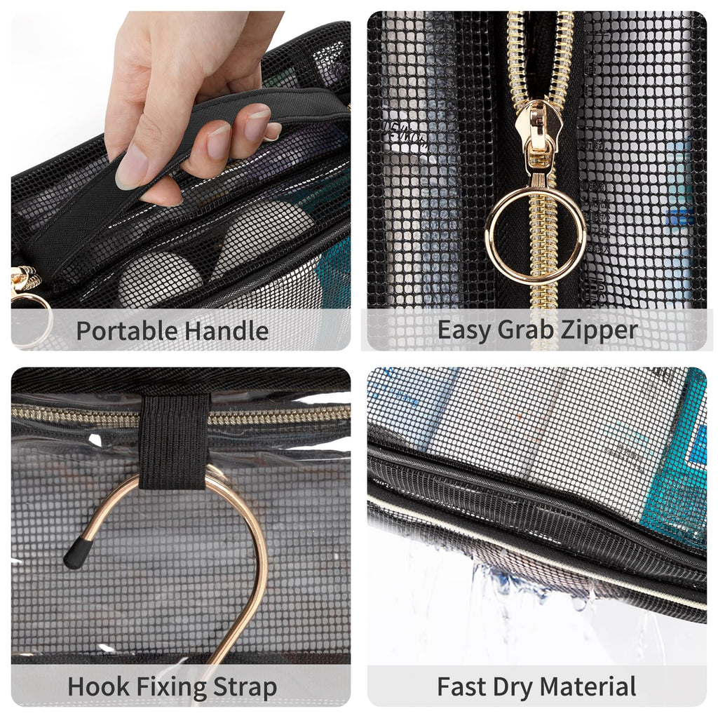 CUBETASTIC Mesh Shower Bag, Hanging Travel Toiletry Bag for Men Women, Portable Quick Dry Shower Organizer Pouch for College Dorm Room Essentials with 3 Compartment