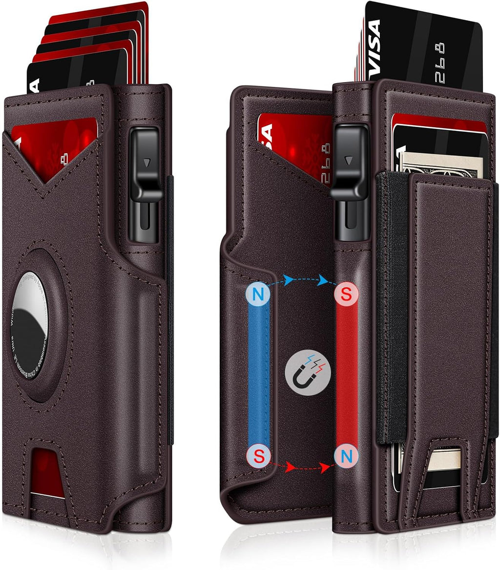 Airtag Wallet for Men, Minimalist Slim Mens Wallet Smart Pop Up Credit Card Holder for 9-13 Cards, RFID Blocking Wallet with ID Window & Cash Slot, Compact Bifold Metal Aluminum Card Case