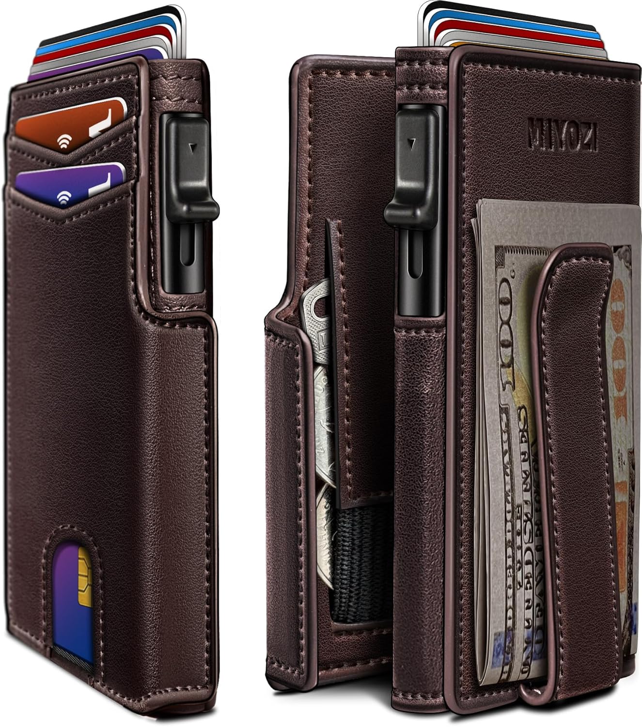 Men Wallet,with Money Clip Coins Pocket ID Window,Slim Front Pocket RFID Blocking Pop-up Card Holder 3.9"x 2.7", Gift Boxed