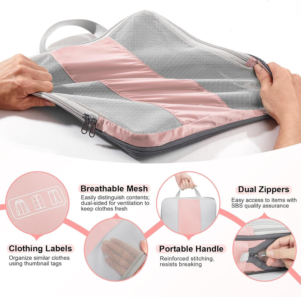 10 Set Compression Packing Cubes for Travel Essentials Women Mom,Compressible Expandable Packing Cubes for Suitcase,OlarHike Luggage Organizer Bags for Travel,Handy Helper for Organizing Clothes(Pink)