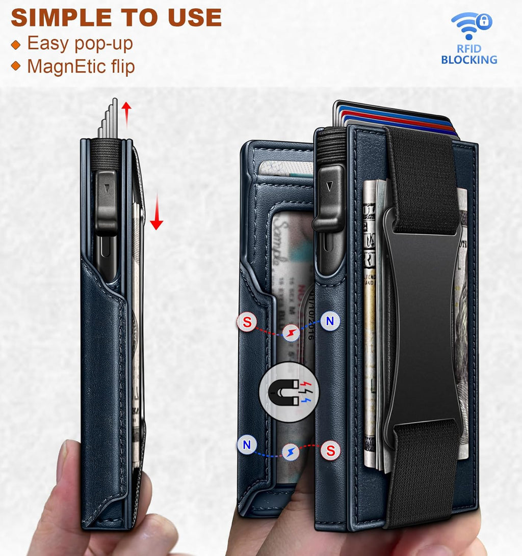 BULLIANT Men Wallet Gift Boxed,Slim Front Pocket Wallet Money Clip Card Holder 3.8"x2.7",Pop-up Access