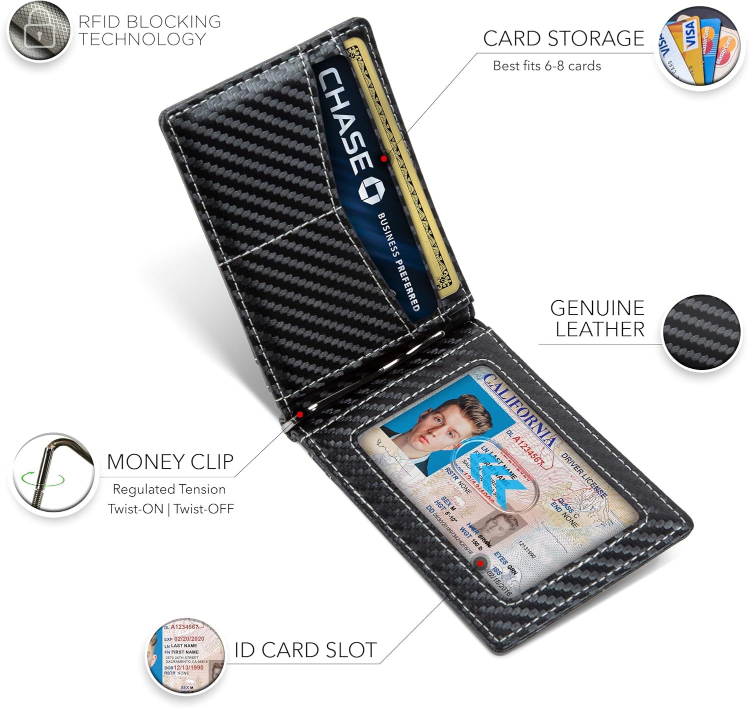 SERMAN BRANDS RFID Blocking Wallet Slim Bifold - Genuine Leather Minimalist Front Pocket Wallets for Men with Money Clip Gift