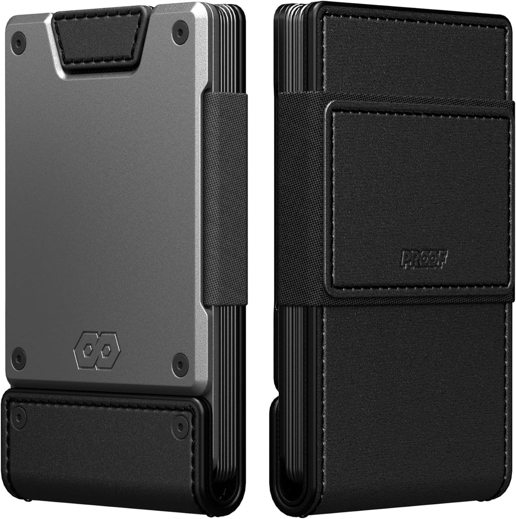 PROOF Wallet | Slim Minimalist Wallets for Men | Leather & Metal | RFID Wallet | Front/Back Pocket | Gift Box | Veteran Owned