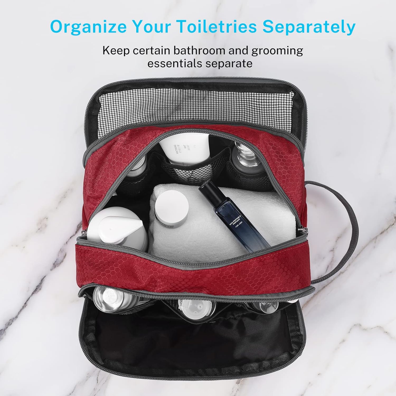 Gonex Travel Toiletry Bag Nylon, Dopp Kit Shaving Bag Toiletry Organizer Red