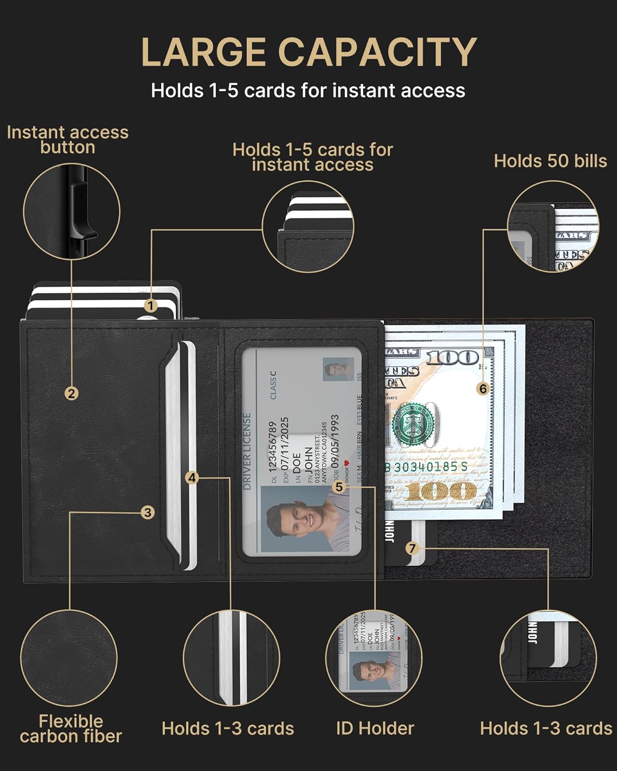 typecase Mens Wallet Card Holder for AirTag: Leather Smart Wallet for Men Compatible with Apple Air Tag, RFID Blocking, Slim, Minimalist - 9-14 Card Capacity | ID Window | Cash Slot (Black)