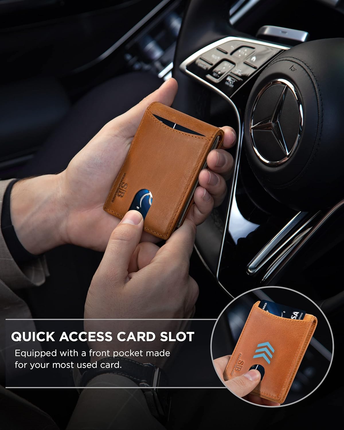 SERMAN BRANDS RFID Blocking Slim Bifold Genuine Leather Minimalist Front Pocket Wallets for Men with Money Clip Thin Mens