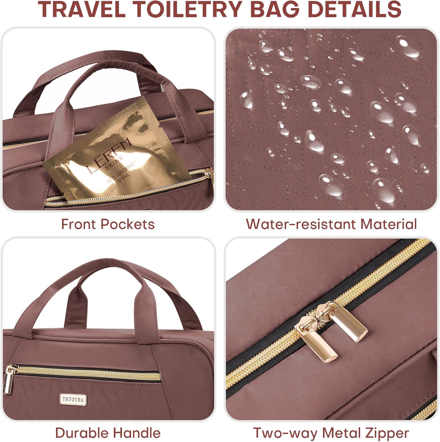 Hanging Toiletry Bag for Women Travel, 2 Sizes Large & Small Waterproof Cosmetic Organizer with 4 Compartments, Rotating Hook, Foldable Pink Travel Bag for Toiletries & Makeup Red Sandalwood