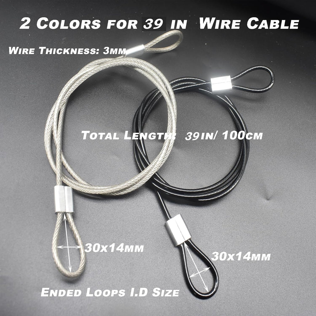 10 pcs 20 inch (50cm) 3mm Thickness Stainless Steel Wire Cable with Loops Vinyl Cover Coated Short Rope Lanyard Lock Safety Tether Chains, Black