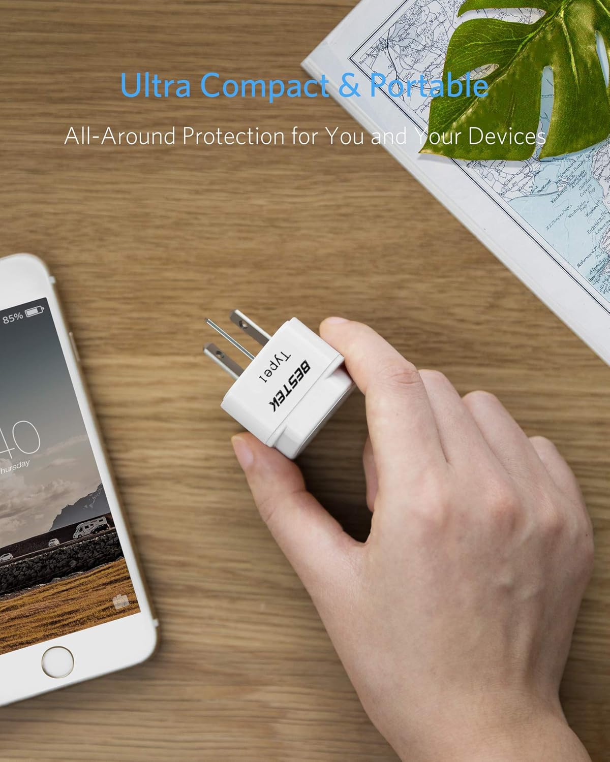 BESTEK Australia New Zealand Travel Plug Adapter, Grounded Universal Type I Plug Adapter AU to US Adapter, Compact for Australia, New Zealand and More