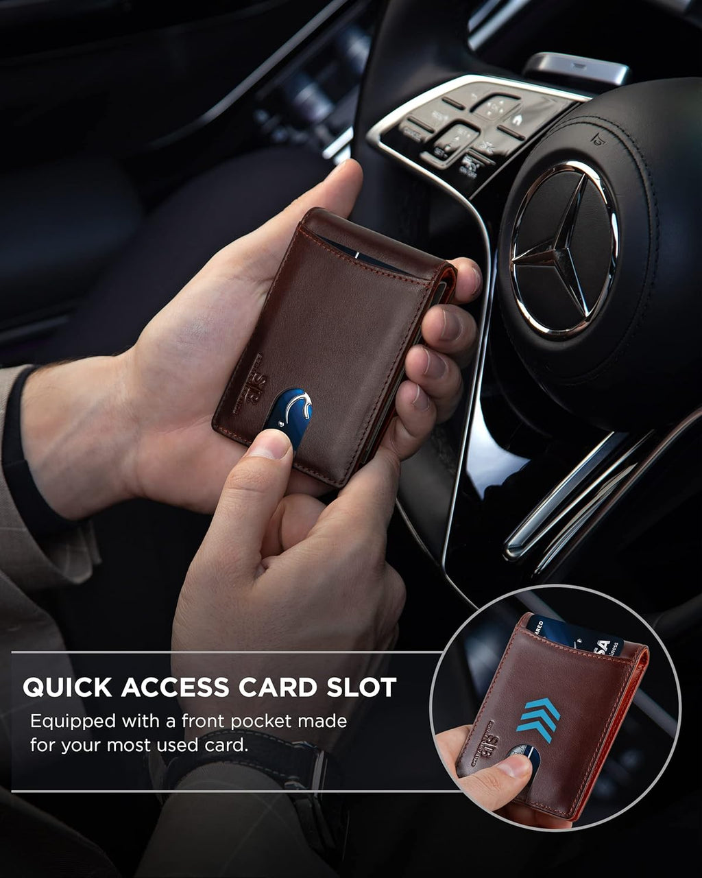 SERMAN BRANDS RFID Blocking Slim Bifold Genuine Leather Minimalist Front Pocket Wallets for Men with Money Clip Thin Mens