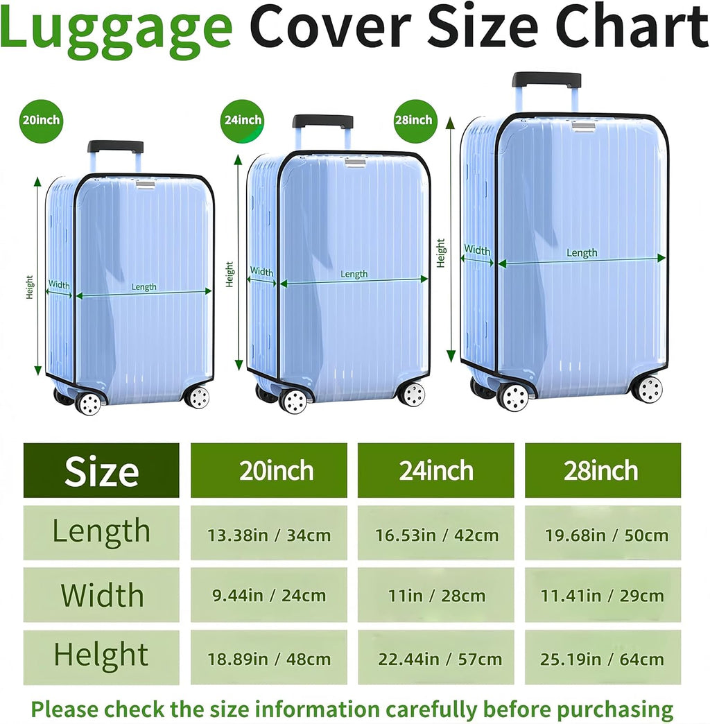 Luggage Cover Clear PVC Suitcase Covers for Luggage Thick Transparent Waterproof Suitcase Protector with Large for 20"/24"/28" inch