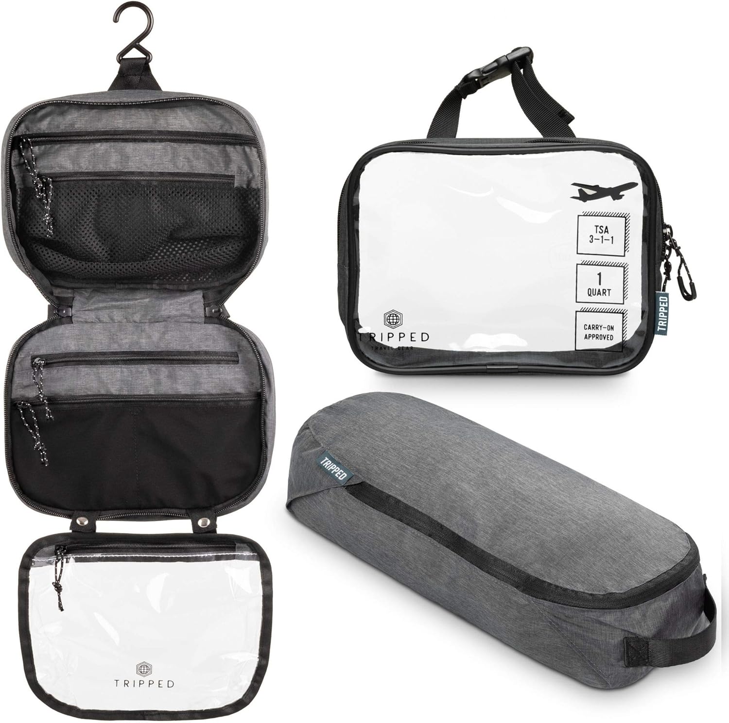 Toiletry Bag Kit Set: Hanging Travel Toiletry Bag + 311 TSA Cosmetic Liquid Bag + Ultralight Accessory Organizer Pouch