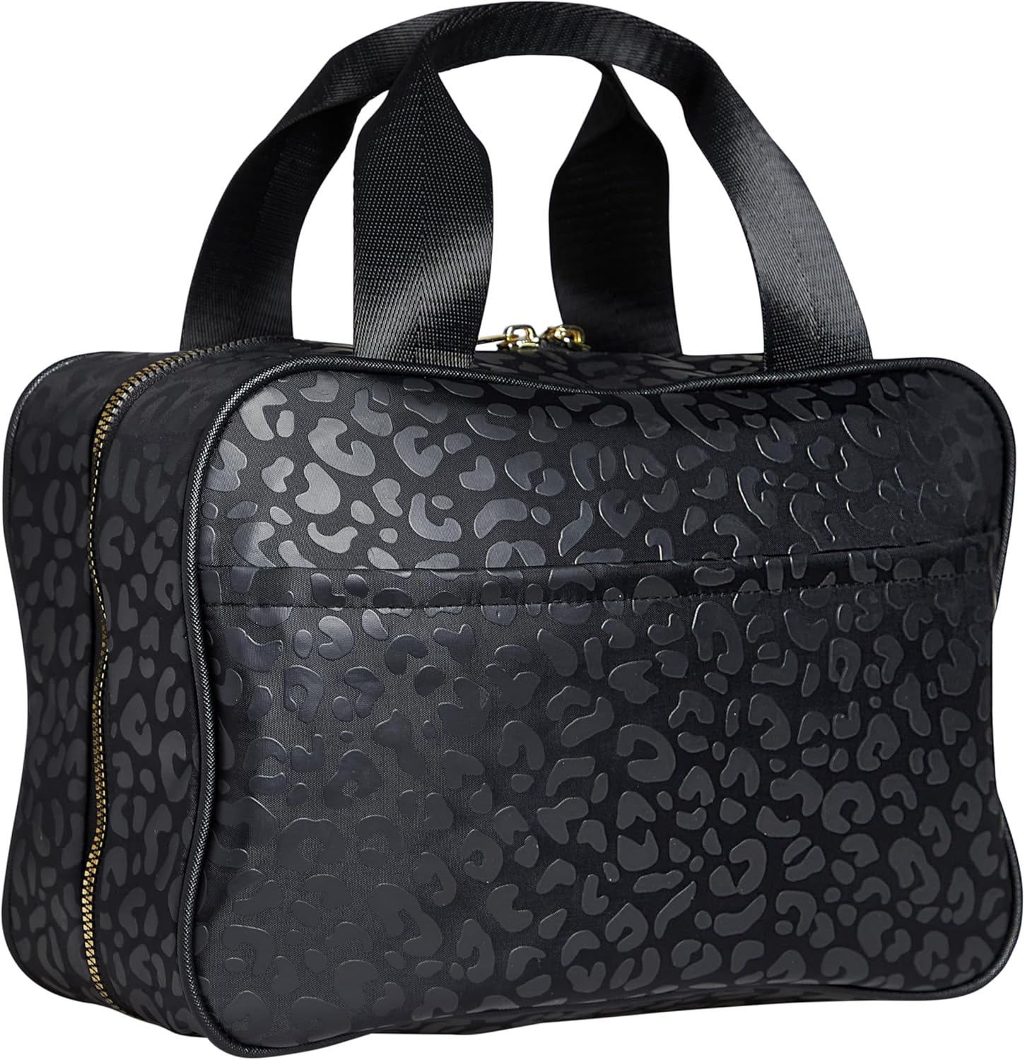 Nicole Miller New York Once Upon a Rose Makeup Bag, Multifunctional Travel and Toiletries Bag, Cosmetics Essentials Accessories Bag, Luxurious, Classic, Chic, and Stylish, Black Cow