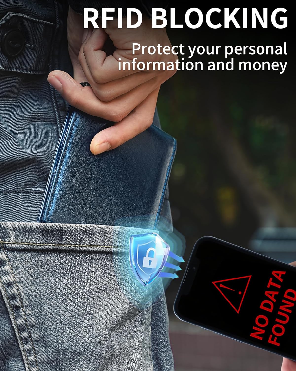 Mens Wallet Bifold Genuine Leather RFID Blocking Wallet for Men with 1 ID Windows 13 Card Holders 2 cash pockets 1 Gift Box