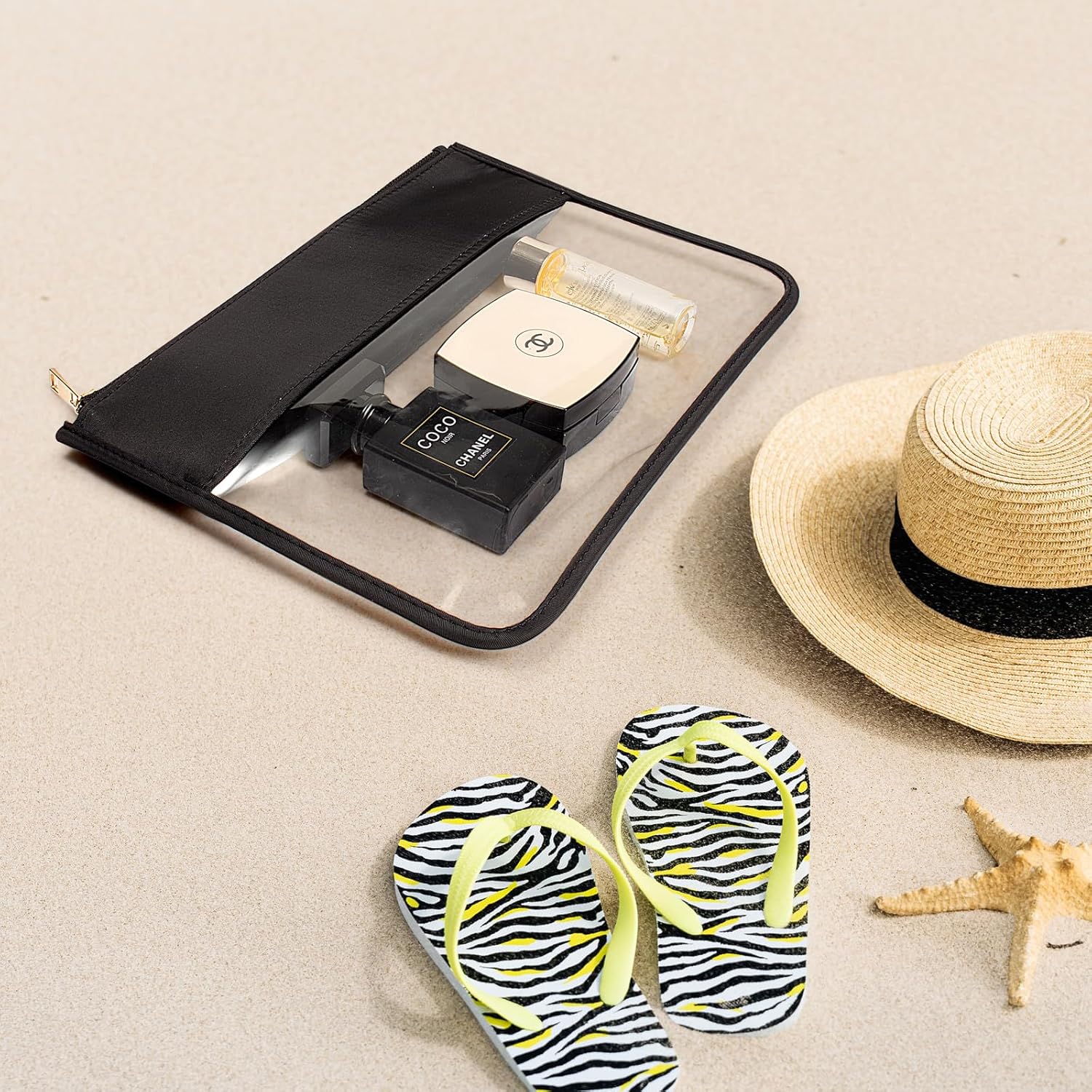 LETGO Clear Makeup Bag Pouch for Travel with Zipper,Clear Cosmetic Bag for Women Waterproof Snacks Bag Stadium Purse Toiletry Bag Bogg Bag Accessories (0-Black)