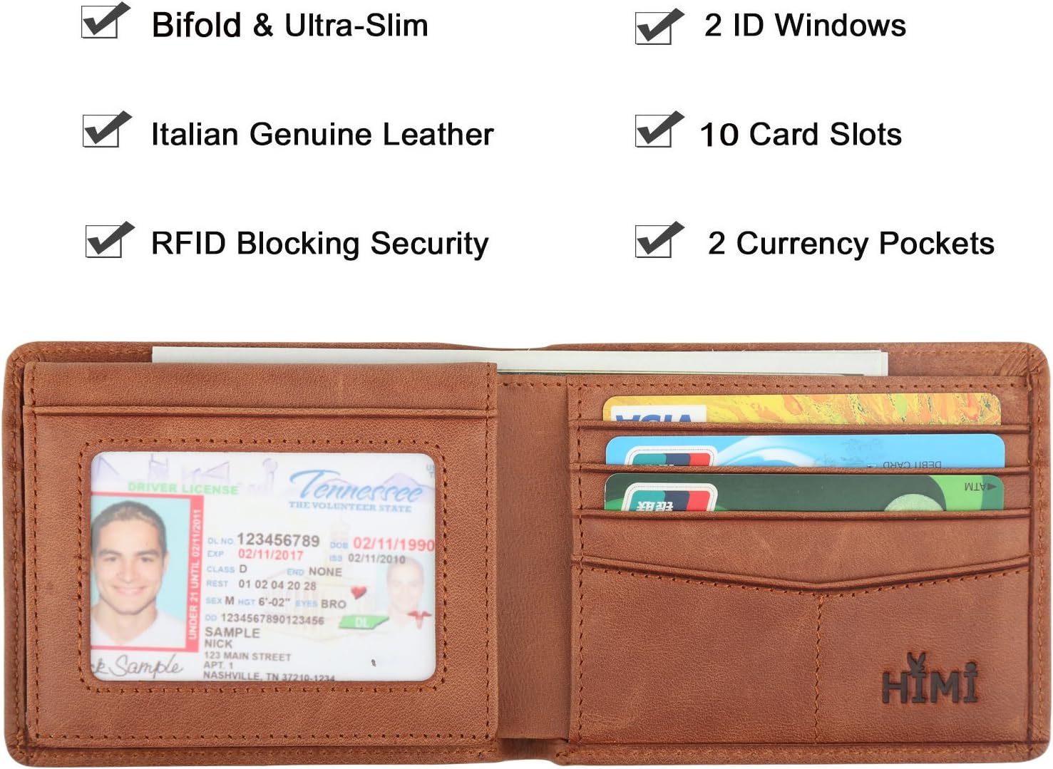 Wallet for Men-Genuine Leather RFID Blocking Bifold Stylish Wallet With 2 ID Window