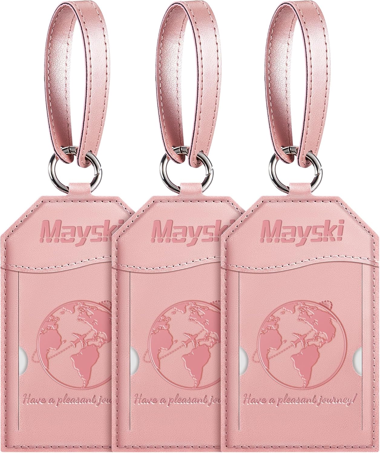 Mayski Luggage Tags for Suitcases 3 Pack Suitcase Bag Tags, TSA Approved, Metal Buckle, Bag Tags with Name ID Card Travel Essentials, Rose Gold Global