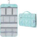 PAVILIA Hanging Toiletry Bag Women Men, Travel Kit Foldable Large Toiletries Organizer, Roll up Cosmetics Makeup Bag Accessories, Waterproof Essentials Jewelry Case (Teal Chevron)