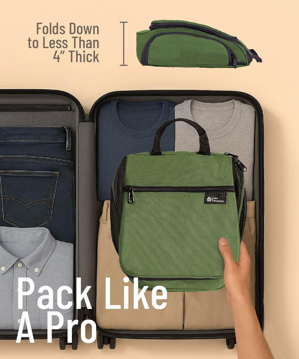 DD D&D Wanderlust D&D Hanging Travel Toiletry Bag for Men and Women. Extra Large Hanging Wash Bag Organizer with 10 Compartments, Zippers, XXL Metal Swivel Hook, Water-Resistant Nylon