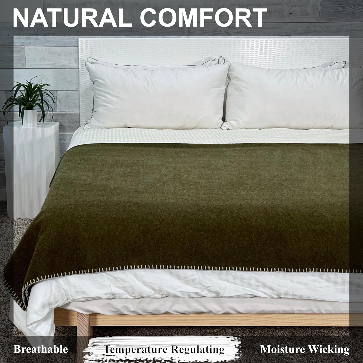 EKTOS 100% Virgin Wool Blankets, 90" x 78", Survival Kits, Camp Equipment, Car Camping (Olive Green, Full Size)