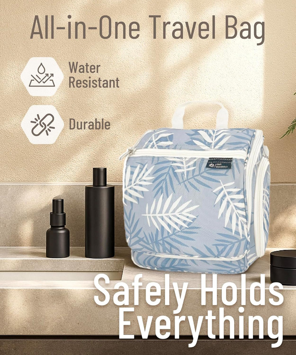 D&D Hanging Travel Toiletry Bag for Men and Women – Large Cosmetics, Makeup and Toiletries Organizer Kit with 10 Compartments, YKK Zippers, XXL Metal Swivel Hook, Water-Resistant Nylon