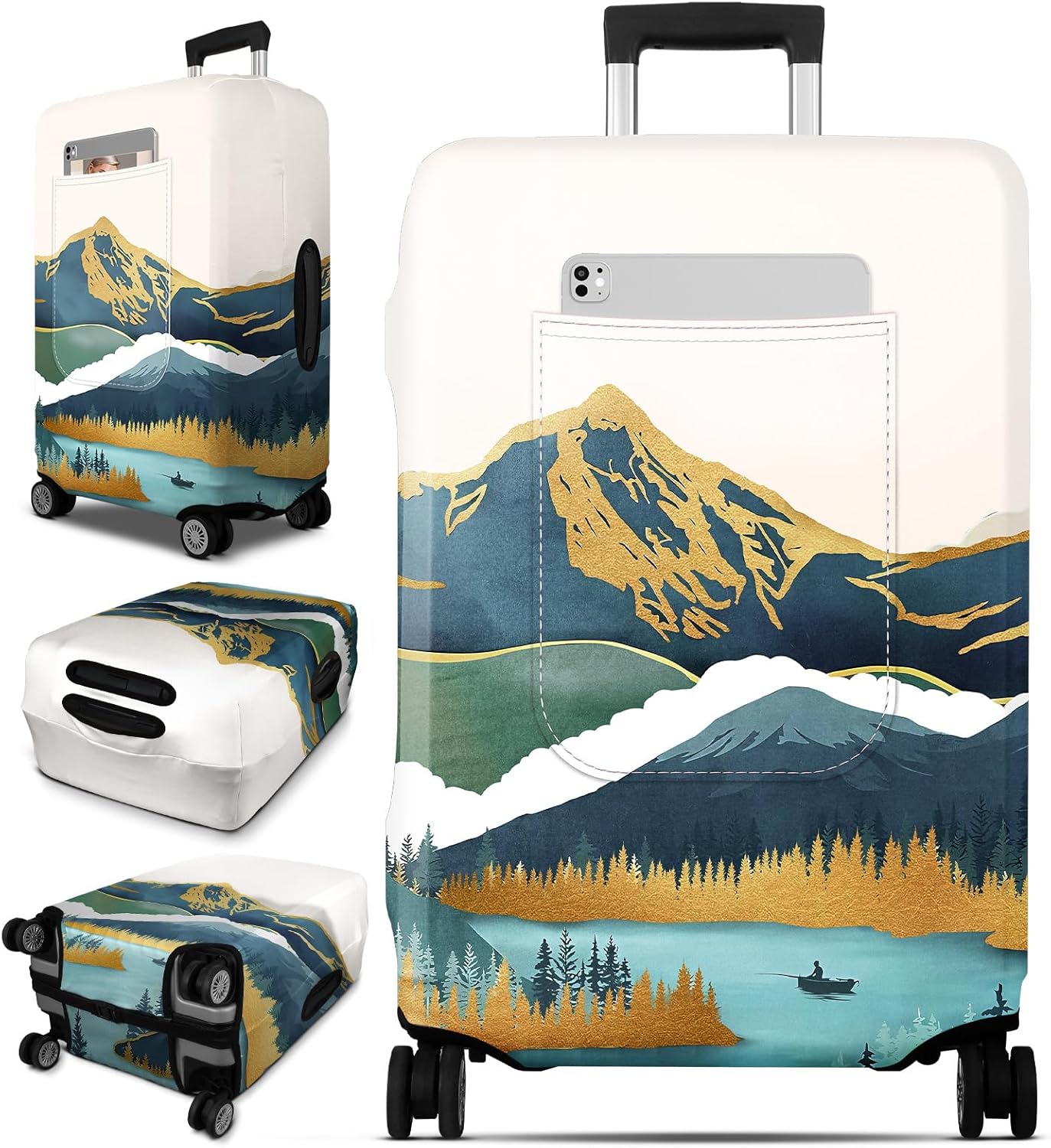 Slohif Luggage Cover for Suitcase Tsa Approved Protector - Luggage Sleeve Large Suit Case Cover Travel Stretch Baggage Case Protective Washable Fit 29-30 Inch Mountain L