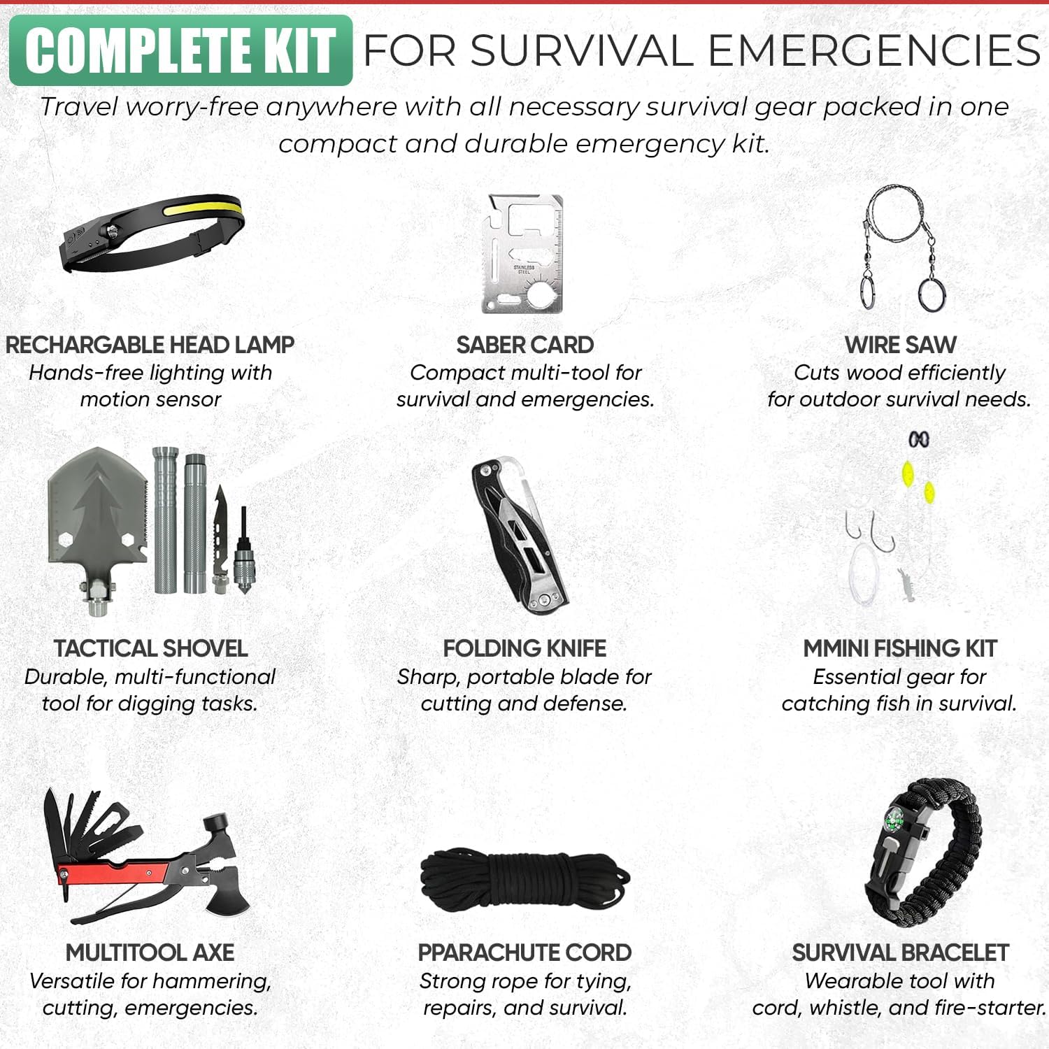 Survival Kit - All-in-One Survival Gear and Supplies for Camping, Hiking, Hunting, and Car Emergencies - Essential Tools, Great Gift for Men, Fathers, Boyfriends, Boys, Dads and Scouts