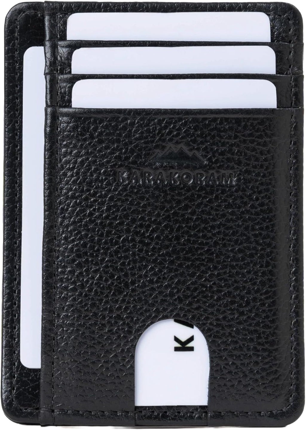 KARAKORAM Vertical Handcrafted Premium Leather Front Pocket Credit Card Holder with RIFD Protection | Artisan Made Slim Leather Wallet | Finger Glide Slots for Cards and ID (Jet Black)