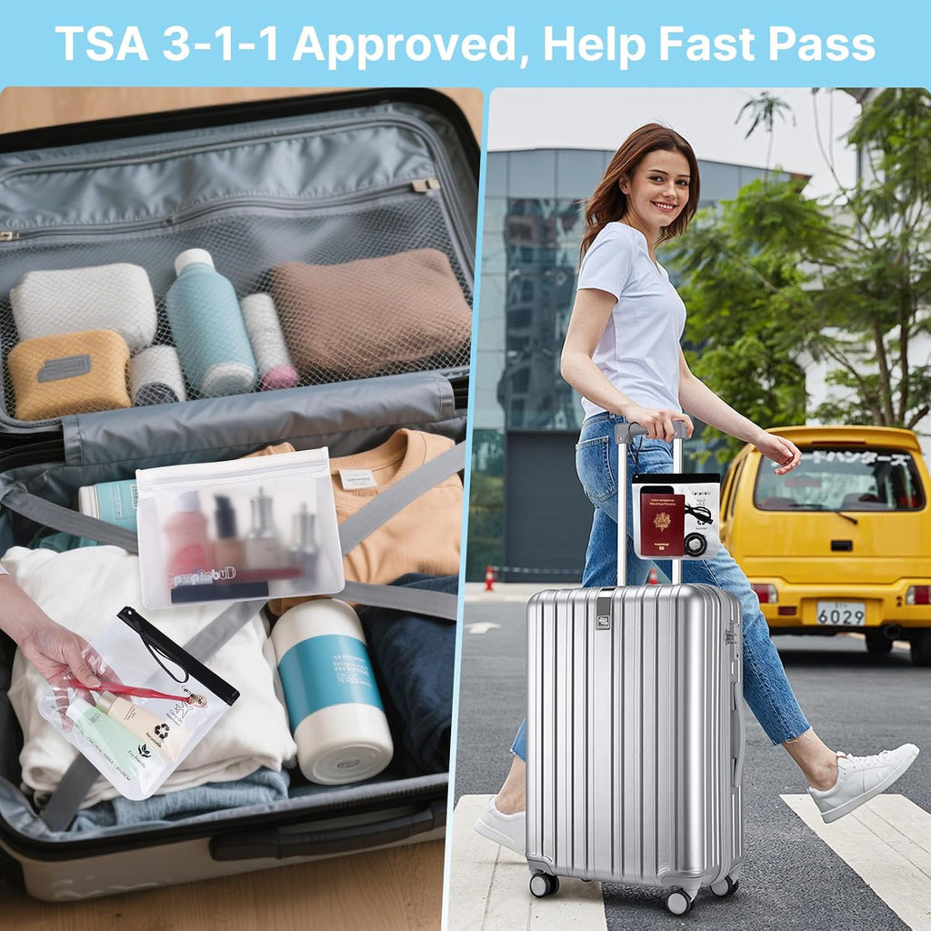 TSA Approved Toiletry Bags 6 Pack - Quart Size Clear Leakproof Travel Zipper Bag For Liquids Toiletries Traveling Trips Vacations Packing Storage For Women & Men