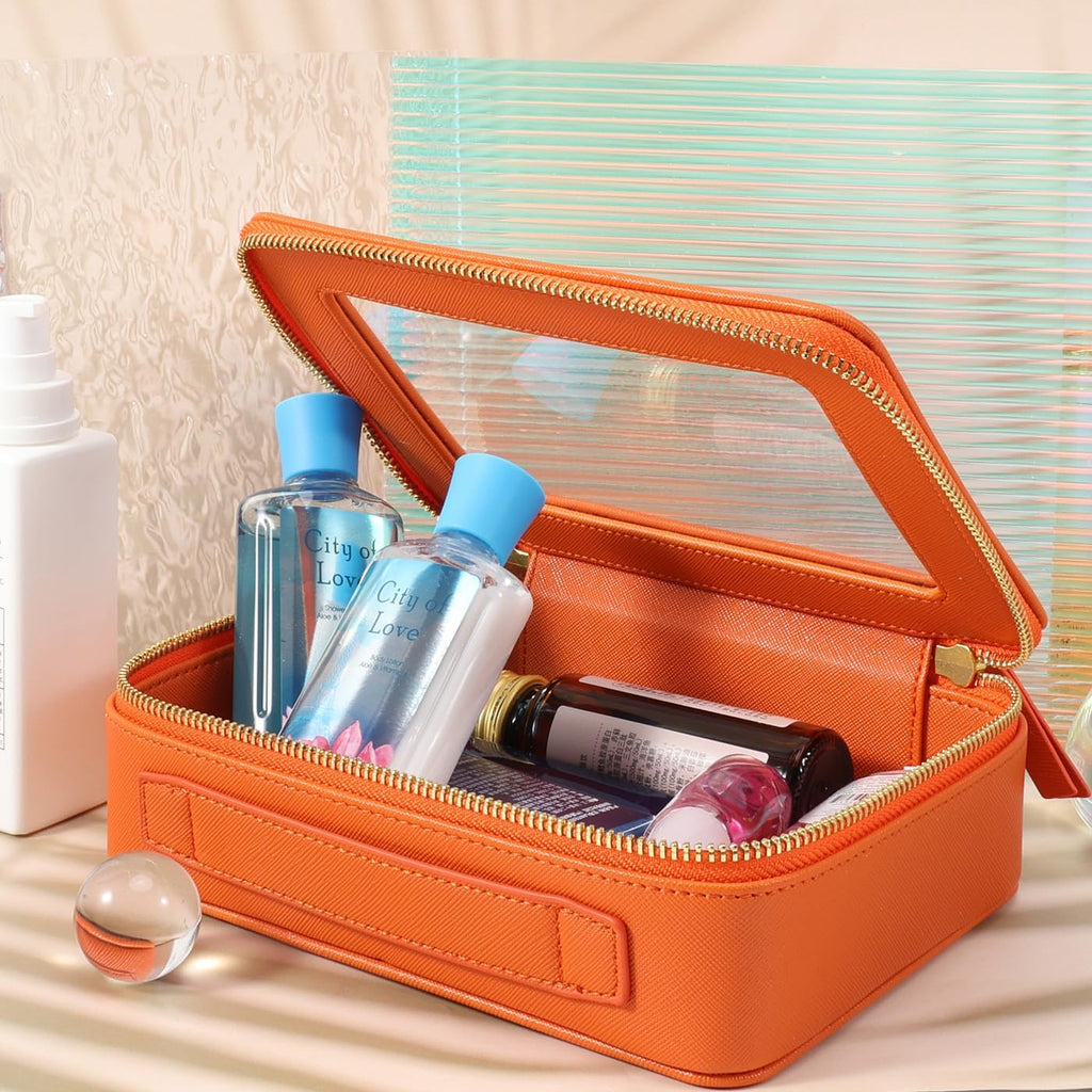 SANHECUN Toiletry bag waterproof cosmetic organizer with handle lagre opening for travelling