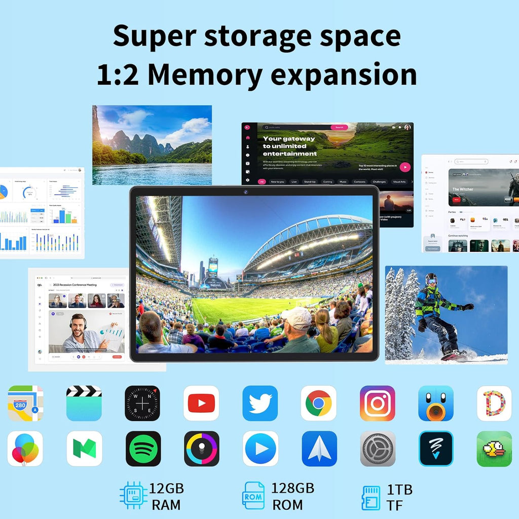 Android 14 Tablet with Keyboard, 12GB RAM (6+6), 128GB Storage, 1TB Expandable, 8000mAh Battery, 10 Inch 2-in-1 Tablets, Includes Case, Mouse & Stylus（Green）
