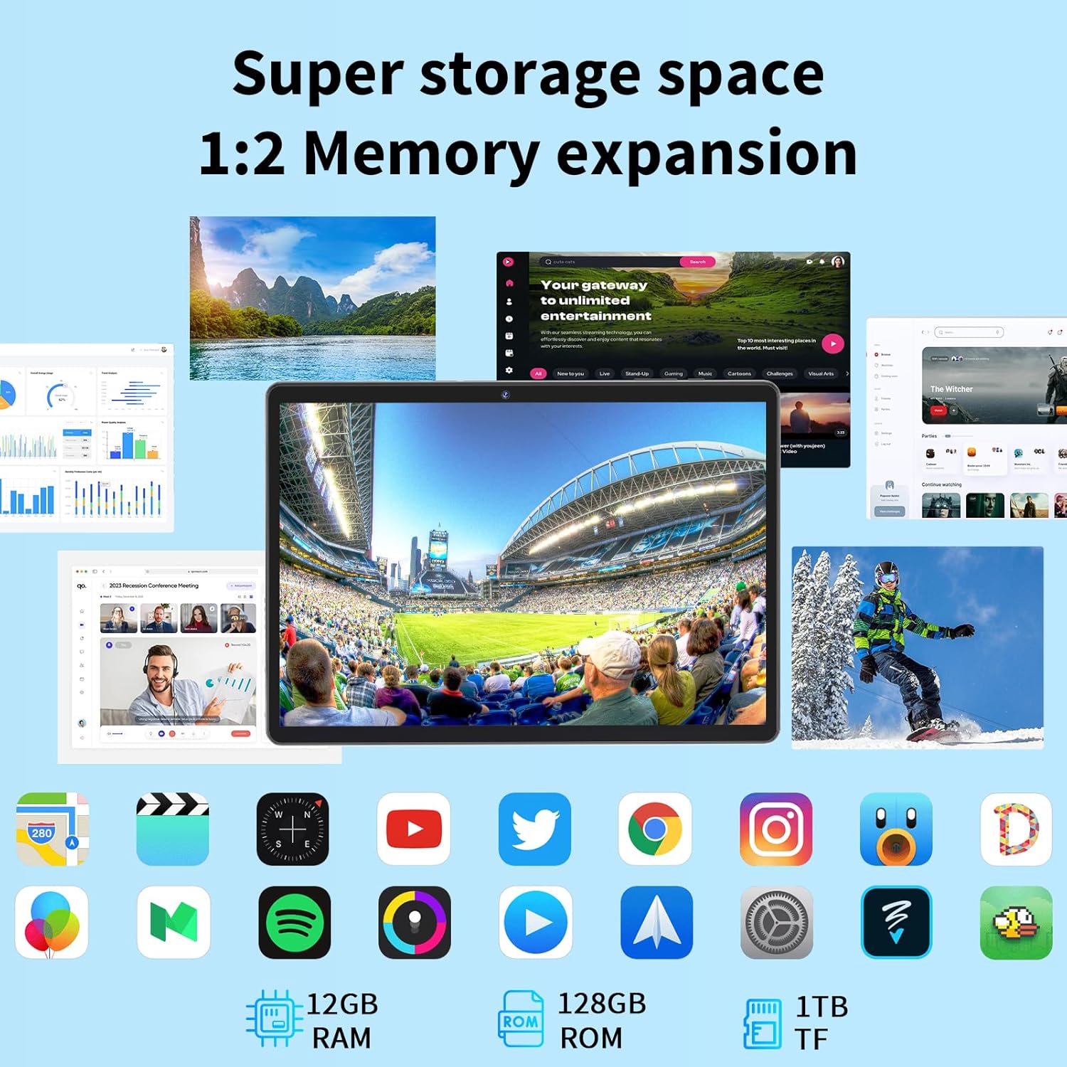 Android 14 Tablet with Keyboard, 12GB RAM (6+6), 128GB Storage, 1TB Expandable, 8000mAh Battery, 10 Inch 2-in-1 Tablets, Includes Case, Mouse & Stylus（Green）