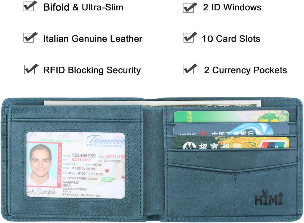 Wallet for Men-Genuine Leather RFID Blocking Bifold Stylish Wallet With 2 ID Window